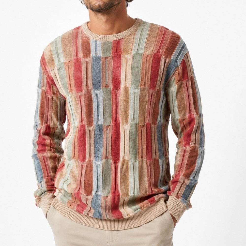 Norm Thompson Sweater Mens XXL Multi 3D Textured Knit Cotton Vintage Canada